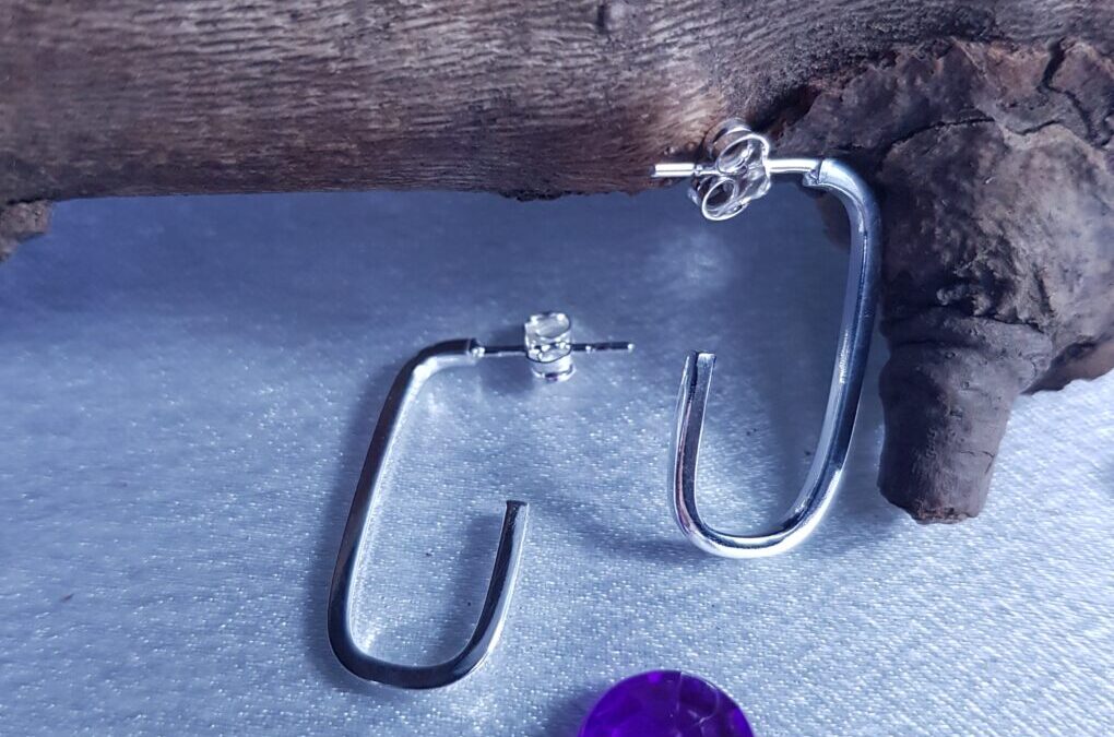 Rectangular Silver Stud Hoop Earrings