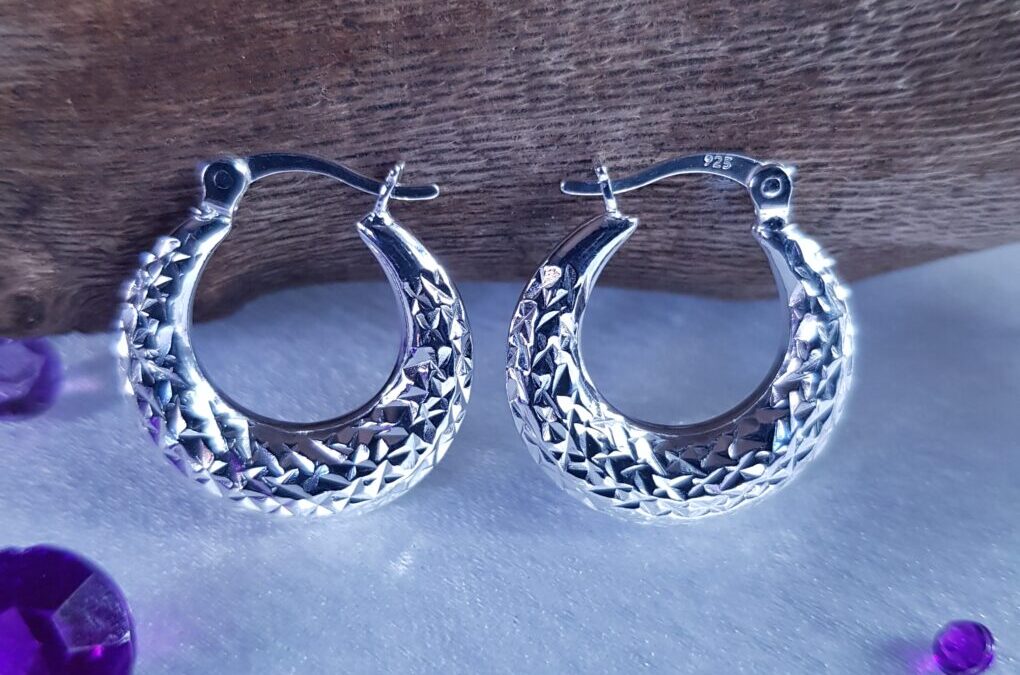 Diamond Cut Silver Creoles