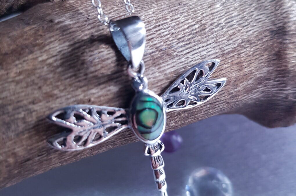 Paua Shell Silver Dragonfly Necklace