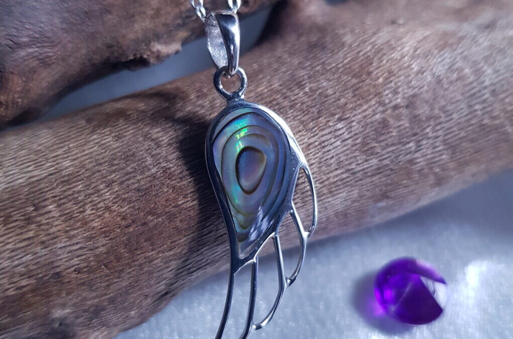 Paua Shell Silver Angel Wing Necklace