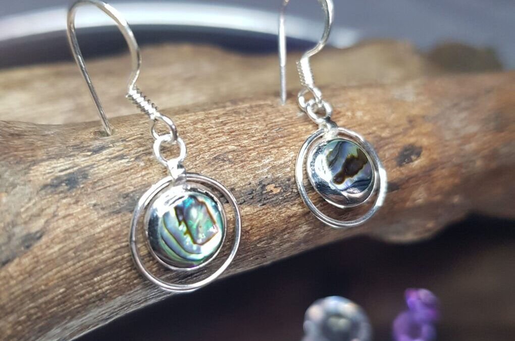 Disc Hoop Paua Shell Silver Earrings