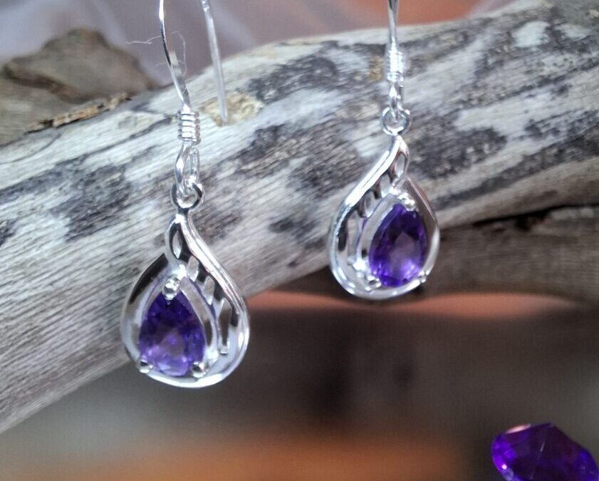 Amethyst Drop Silver Earrings
